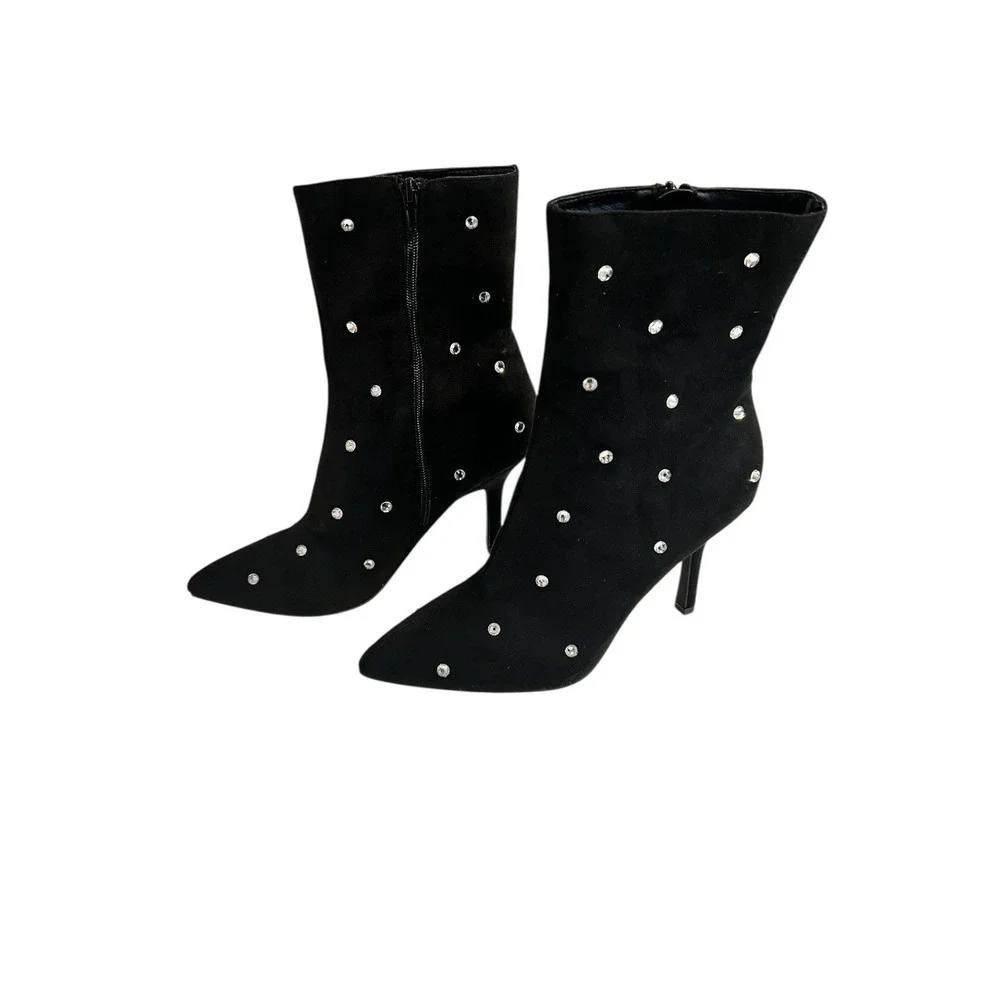 MIA Womens Crystal Holiday heel Black boots Myley 7.5‎ New